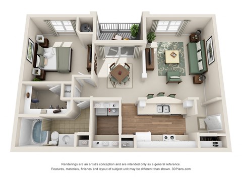 Floor plan for 1 bed, 1 bath, 868 sqft